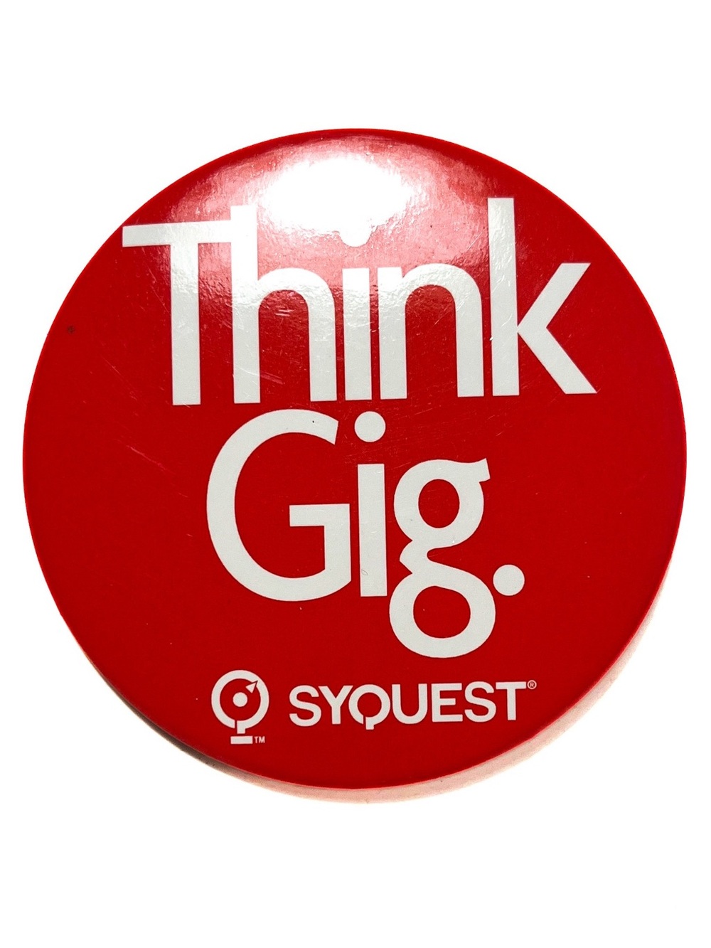 VTG 90’s Think Gig 3” Syquest Pinback Button Slogan Computer I.T. Nerd Humor